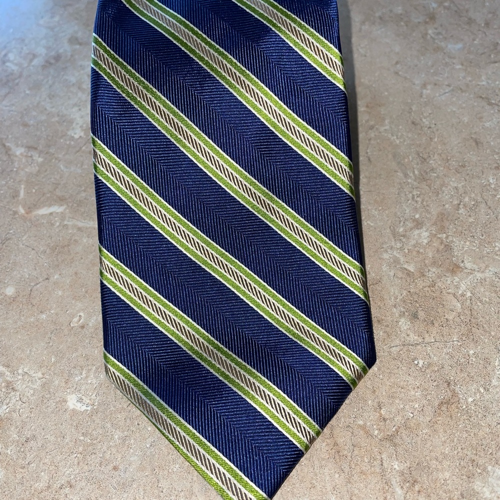 Navy and Green Striped Men's Tie